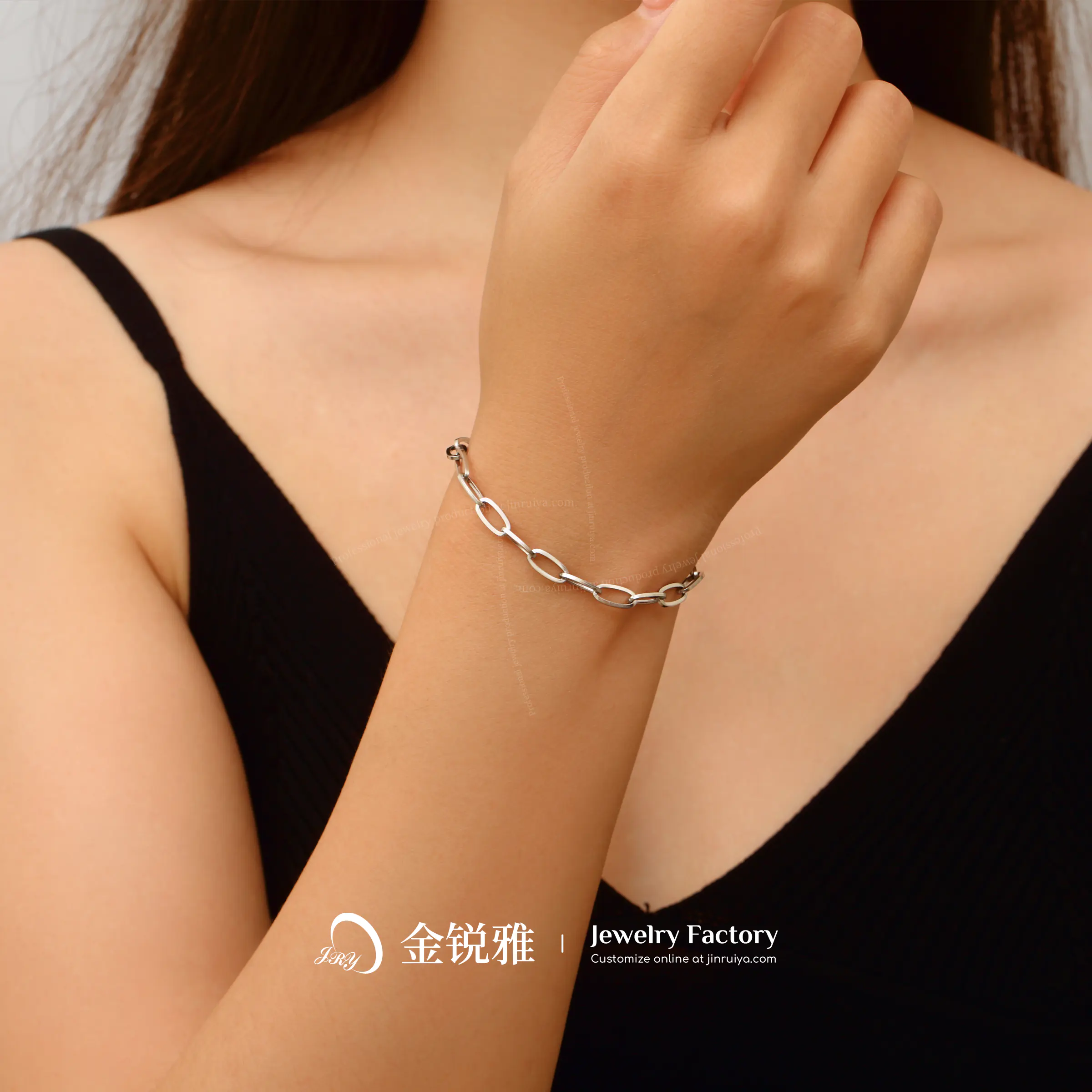 Wearing Display of Oval Cross Chain Bracelet 01