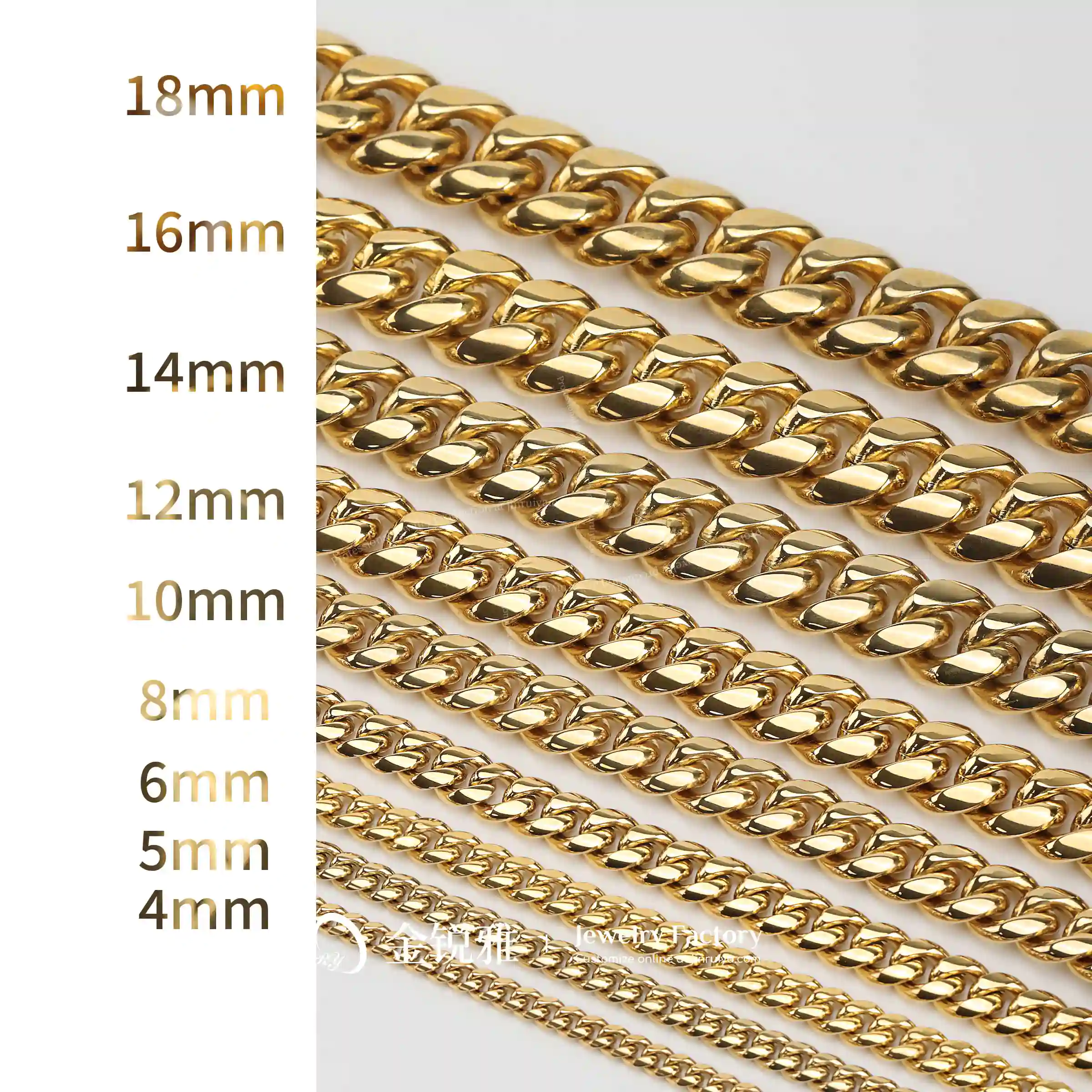 Rantai Cuban Link 4mm 5mm 6mm 8mm 10mm 12mm 14mm 16mm 18mm