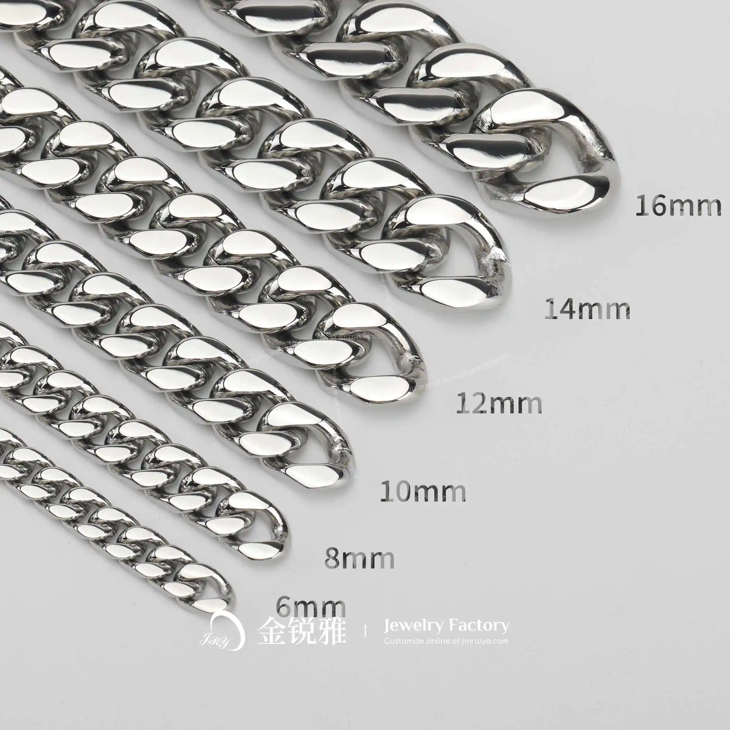 Diagram of chain widths for more compact and dense Cuban link chains