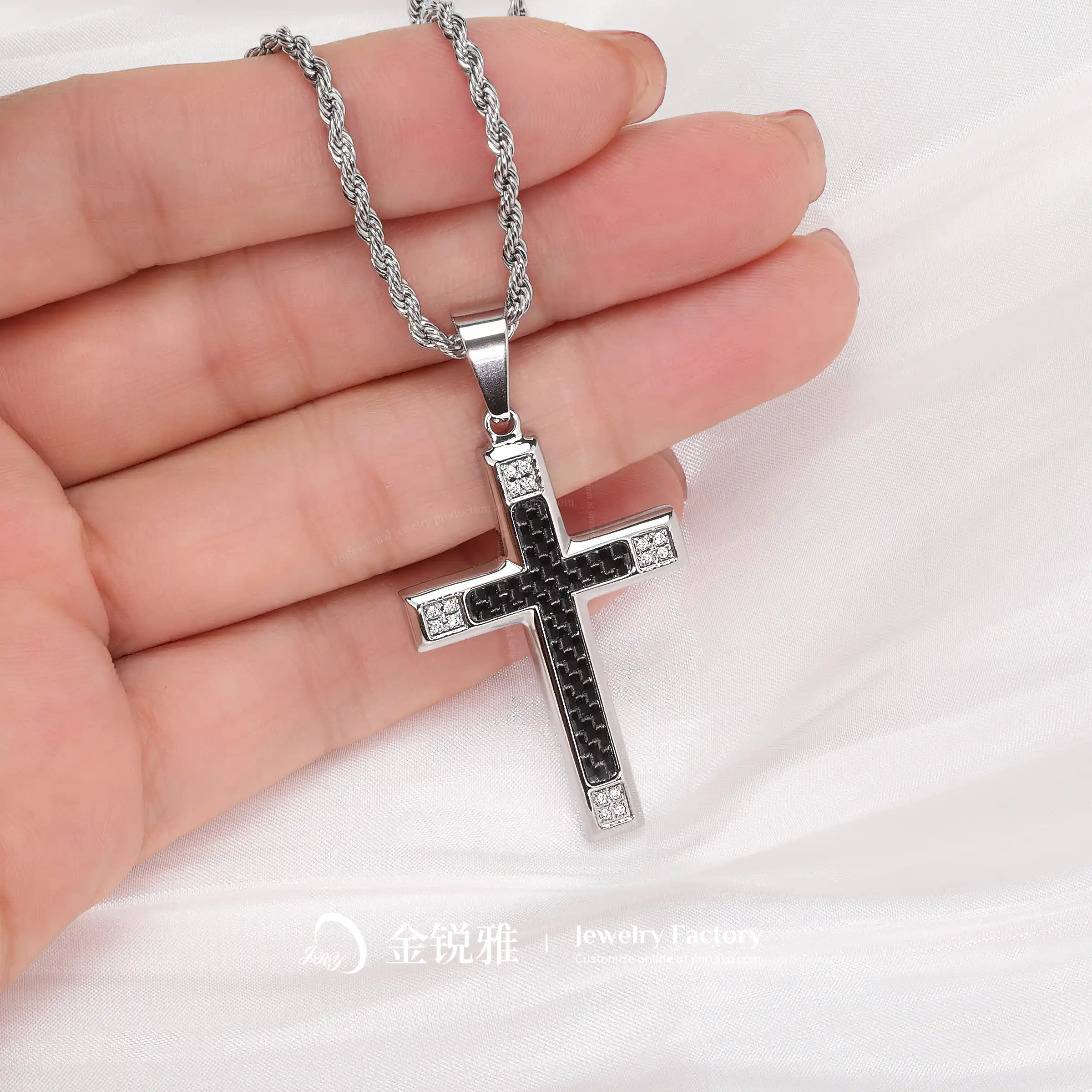 Zirconia Cross Necklace in Hand