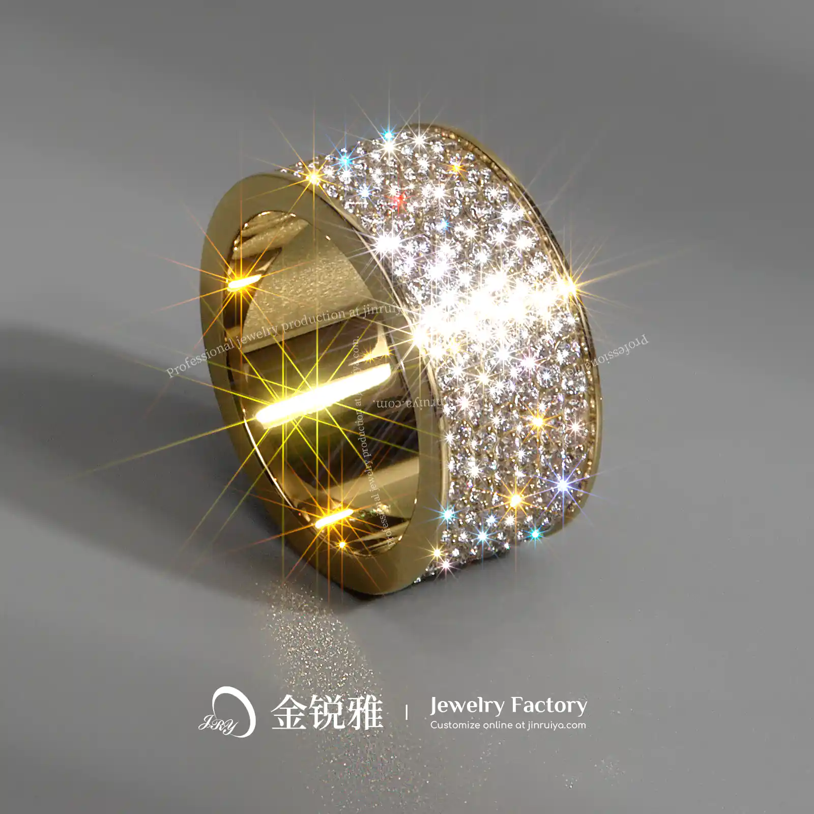 18k gold plated stainless steel full CZ (cubic zirconia) ring, luxurious and elegant