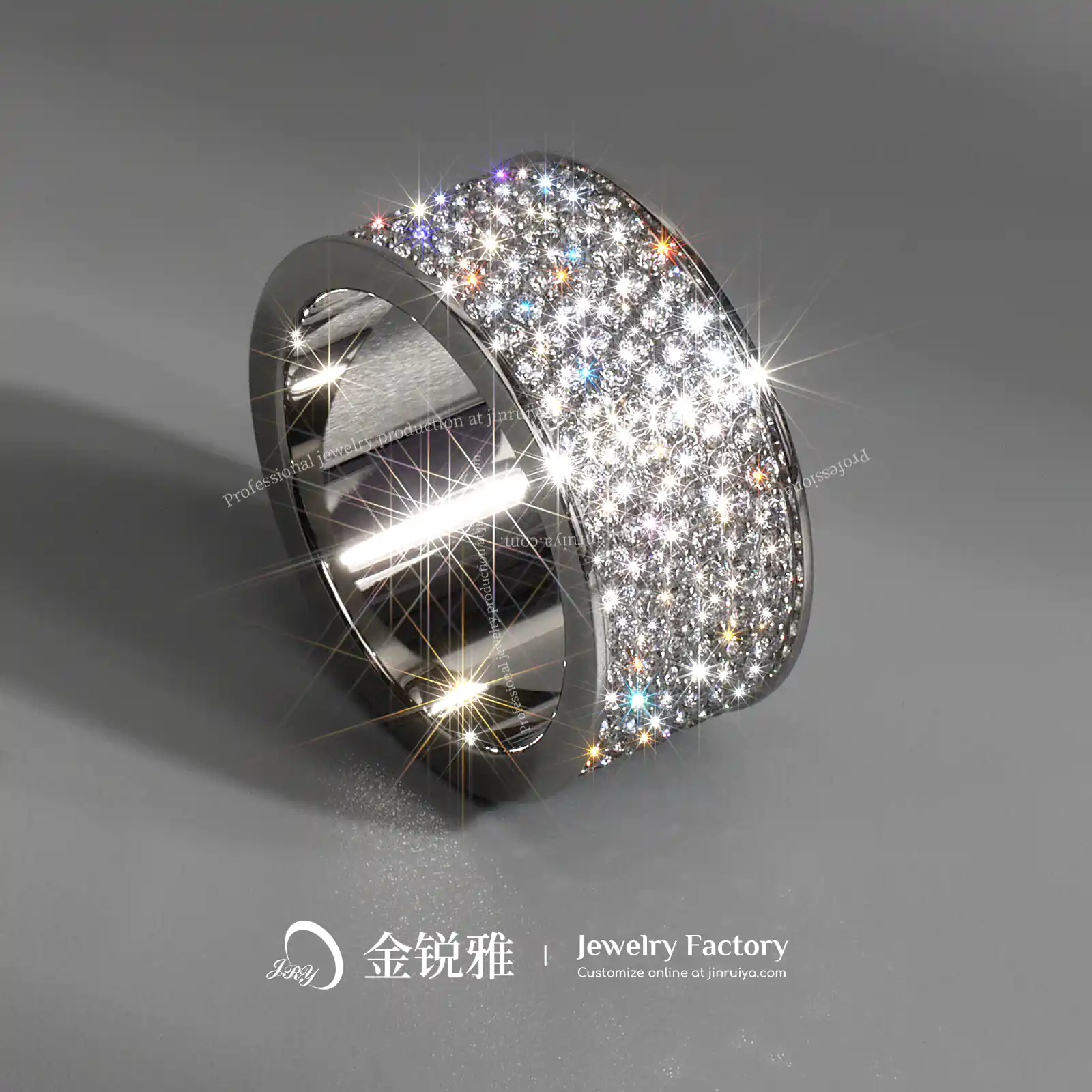 Silver stainless steel full CZ (cubic zirconia) ring, a perfect blend of metallic texture and zirconia brilliance